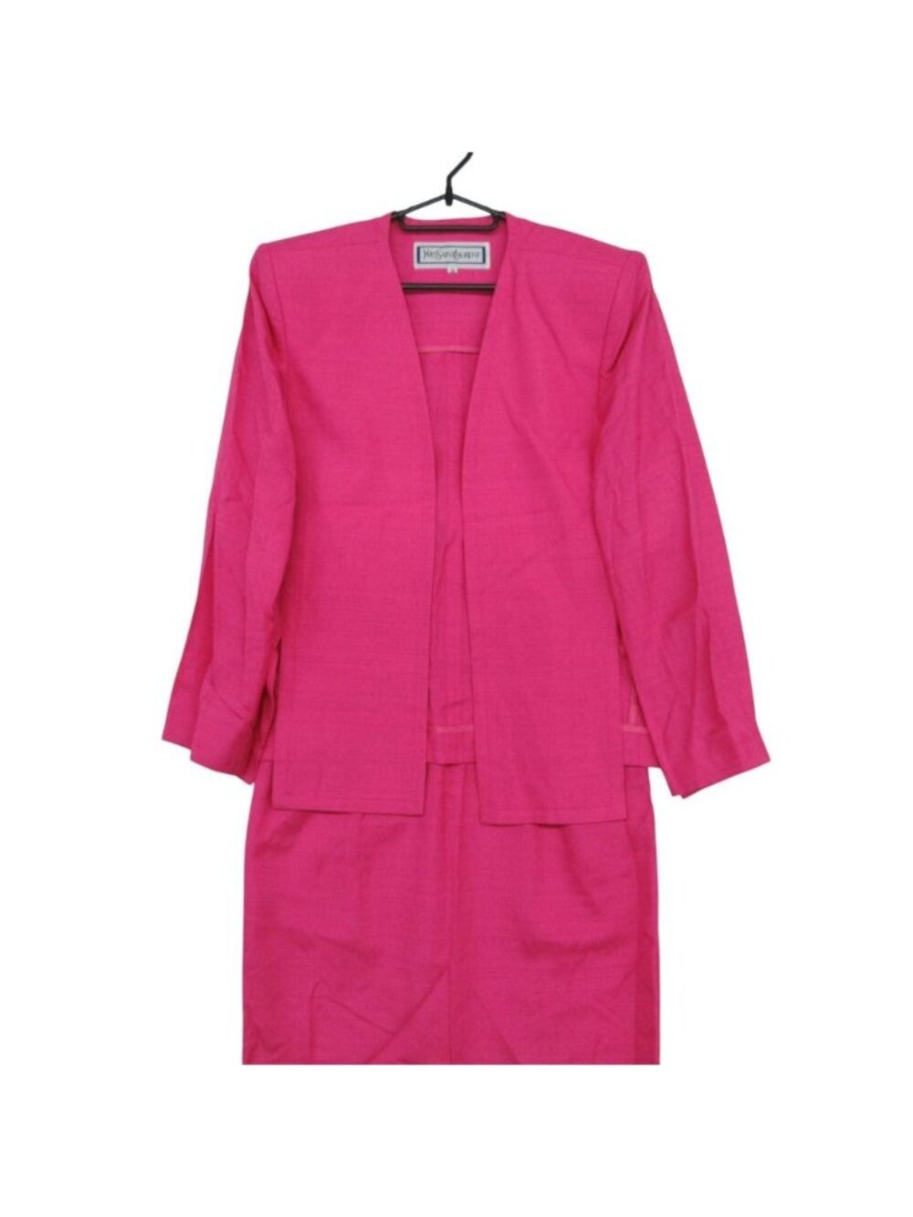 Saint Laurent Yves Suit Set Skirt Collarless Jacket Silk Linen Blend Fabric